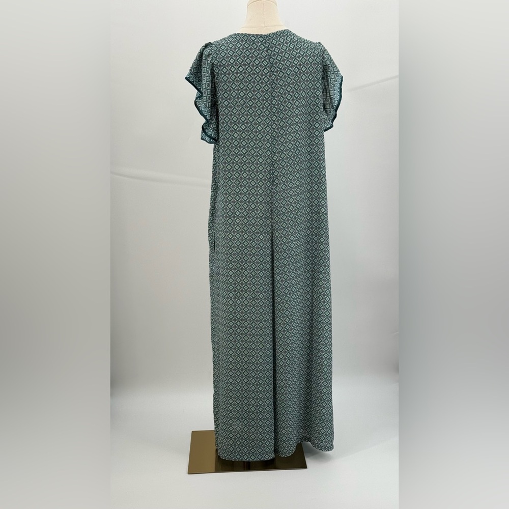 Max Studio Teal Geometric Print Flutter Sleeve Boho Wide Leg Jumpsuit Size XL - Picture 9 of 14